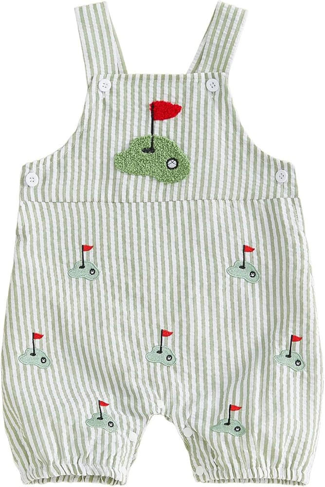 Baby Boy Summer Outfit Embroidery Bubble Romper Striped Sleeveless Onesie Bodysuit Overalls Newbo... | Amazon (US)