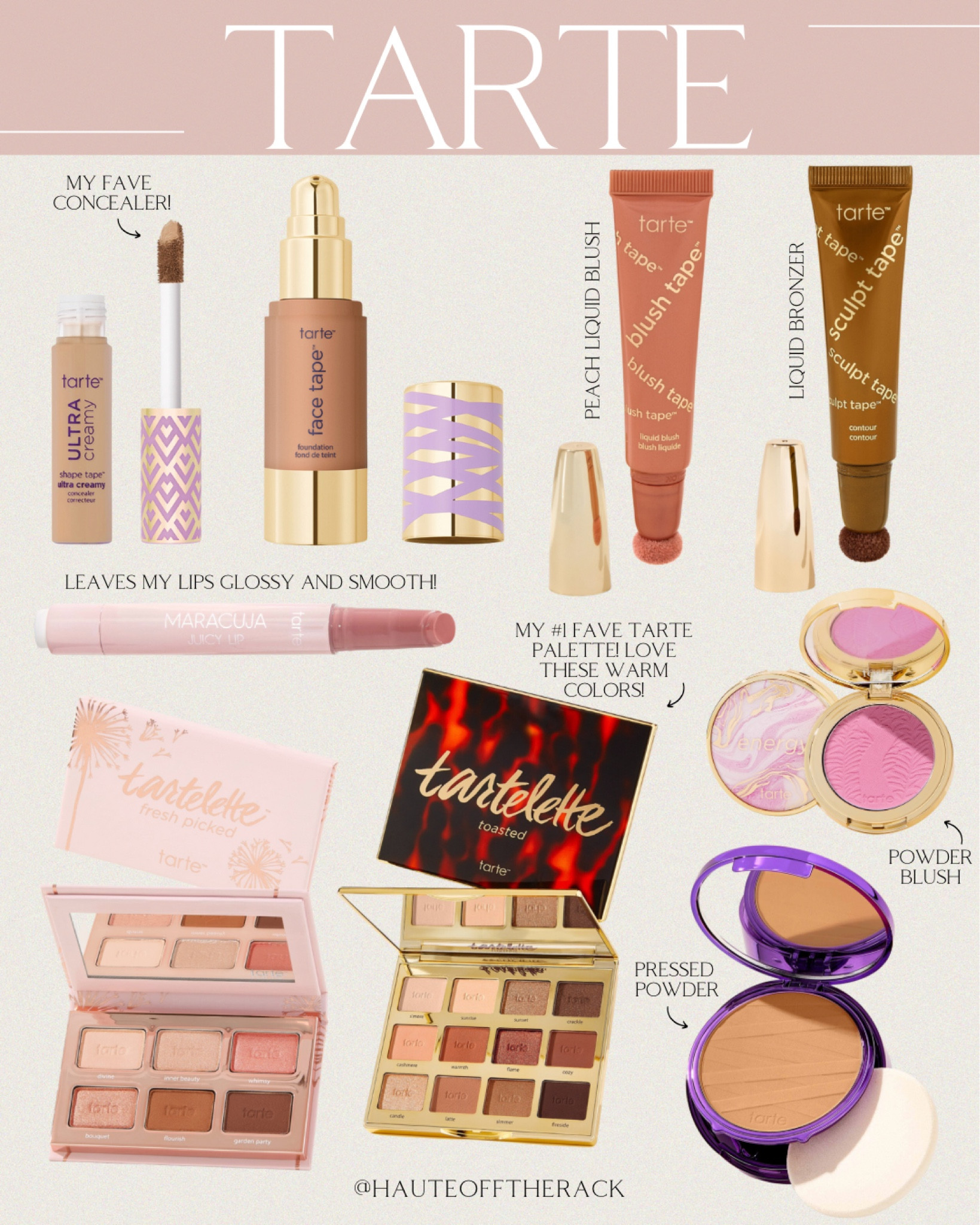 Some of my favorite makeup & beauty products from Tarte!
 
#makeup #tarte #liquidblush #liquidbronzer #shapetape #concealer #foundation #fallmakeup #warmmakeuppalette #pinkblush

#LTKunder100 #LTKFind #LTKbeauty