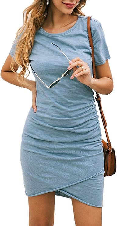 NSQTBA Womens Dresses Long Sleeve Round Neck Casual Bodycon Mini Dress | Amazon (US)