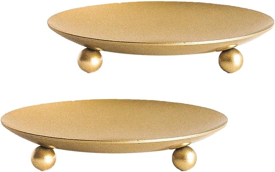 Gold Iron Plate Candle Holder, Decorative Iron Pillar Candle Plate, Set of 2, 4.37 inches D x 0.7... | Amazon (US)