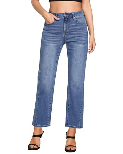 GRAPENT Wide Leg Jeans - Women's Straight Leg Pants, Ankle Jeans, Medium Blue, Size 12 to 14 | Amazon (US)