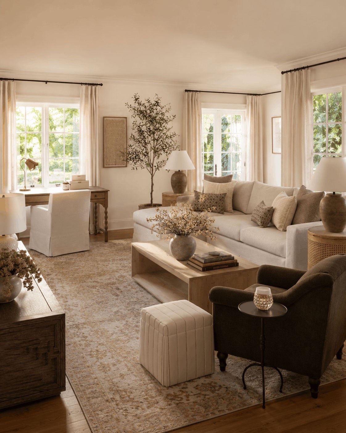 We’re obsessed with the Nancy Meyers aesthetic & our latest living room design is proof 😍

The warm neutrals, the slipcovered everything, the olive trees & candles… it's the design equivalent of a deep exhale – and apparently Pinterest agrees (searches for this aesthetic went up 2,000% last year, so it's not just us).

We rounded up 20+ pieces to shop the look at every price point, all linked here! The full design breakdown is on our blog too if you want to see more!

🤍 AI-generated image from our design moodboard | all items are real & can be shopped via LTK!

#NancyMeyersAesthetic #LivingRoomDecor #HomeDecorInspo #QuietLuxury #NeutralLivingRoom #CozyHome #InteriorDesignInspo #HomeDecor #ShopTheLook #TheInspiredAbode

#LTKHome
