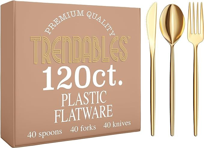 Gold Plastic Forks and Spoons 120 Pack Disposable Silverware Set - Plastic Cutlery Set Includes 3... | Amazon (US)