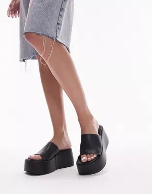 Topshop Gray flatform mule sandals in black | ASOS (Global)
