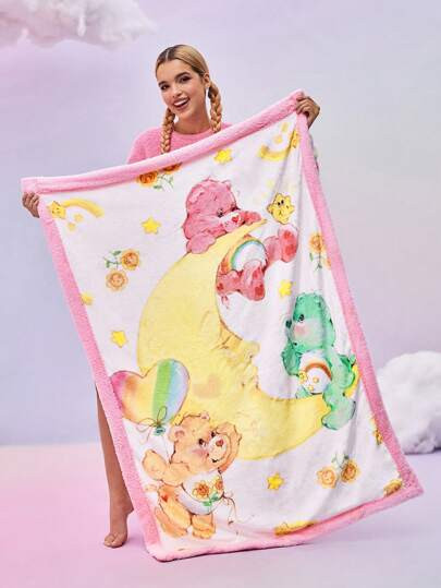 SHEIN X Care Bears Cartoon Bear Heart And Moon Print Blanket For Bedding, Gifts | SHEIN