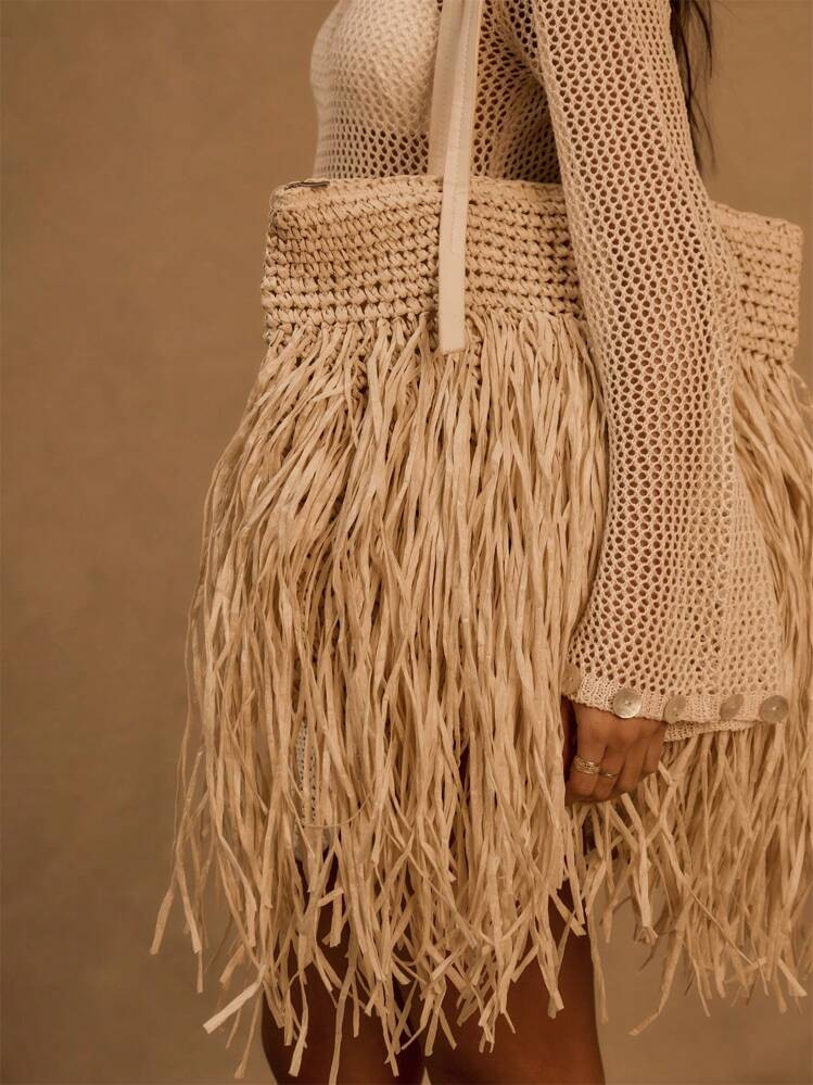 MUSERA Ladies, Women Tote Bag,Straw Bag ,Tassels, Fashionable, Elegant , Simple, Personalized, Versatile, For Beach,Vacation,Holiday,Summer, Seaside,Straw Tassel Woven Shopper Shoulder Bag Tote Beach Bag Festival Holiday | SHEIN