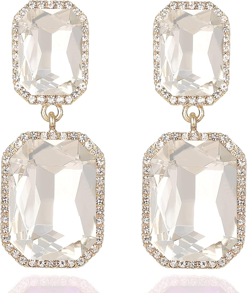 Vintage Rhinestone Statement Earrings Fancy Big Crystal Rectangle Drop Dangle Earrings Evening Pr... | Amazon (US)