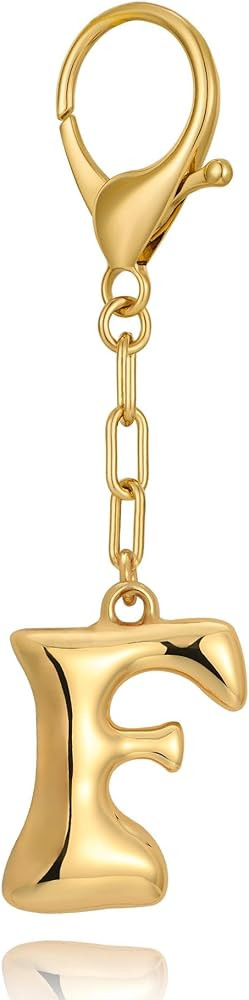 WOWORAMA Initial Letter Keychain for Women Chunky Gold Bubble Letter Bag Charm Purse Charm Person... | Amazon (US)