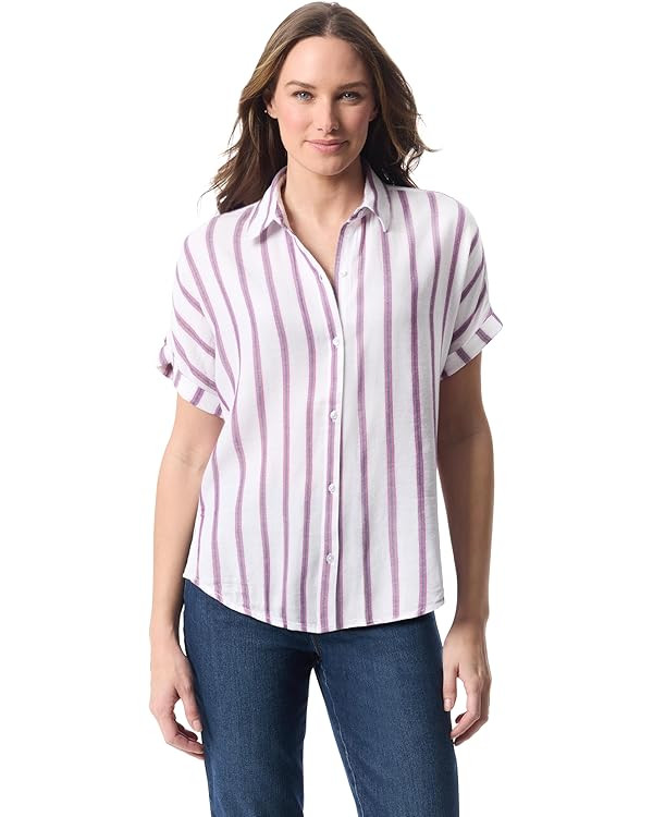 Gloria Vanderbilt Women's Daisy Short Sleeve High-Low Button Down Shirt | Amazon (US)