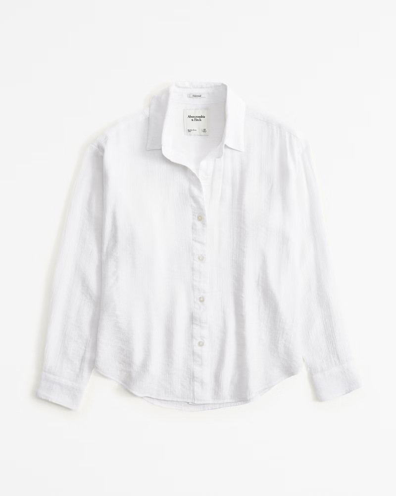 Abercrombie & Fitch Women's Oversized Crinkle Textured Shirt in White - Size XXS | Abercrombie & Fitch (US)