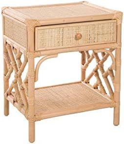 Kouboo Rattan Bedside Table, Natural Chippendale Design Nightstand, Light Brown | Amazon (US)