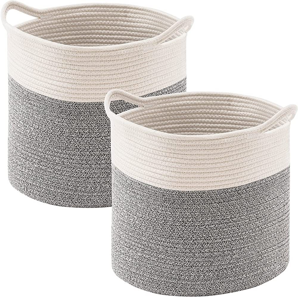 YOUDENOVA Cotton Rope Cube Storage Baskets, 13x13 Round Woven Baskets for Storage with Handles 2 ... | Amazon (US)