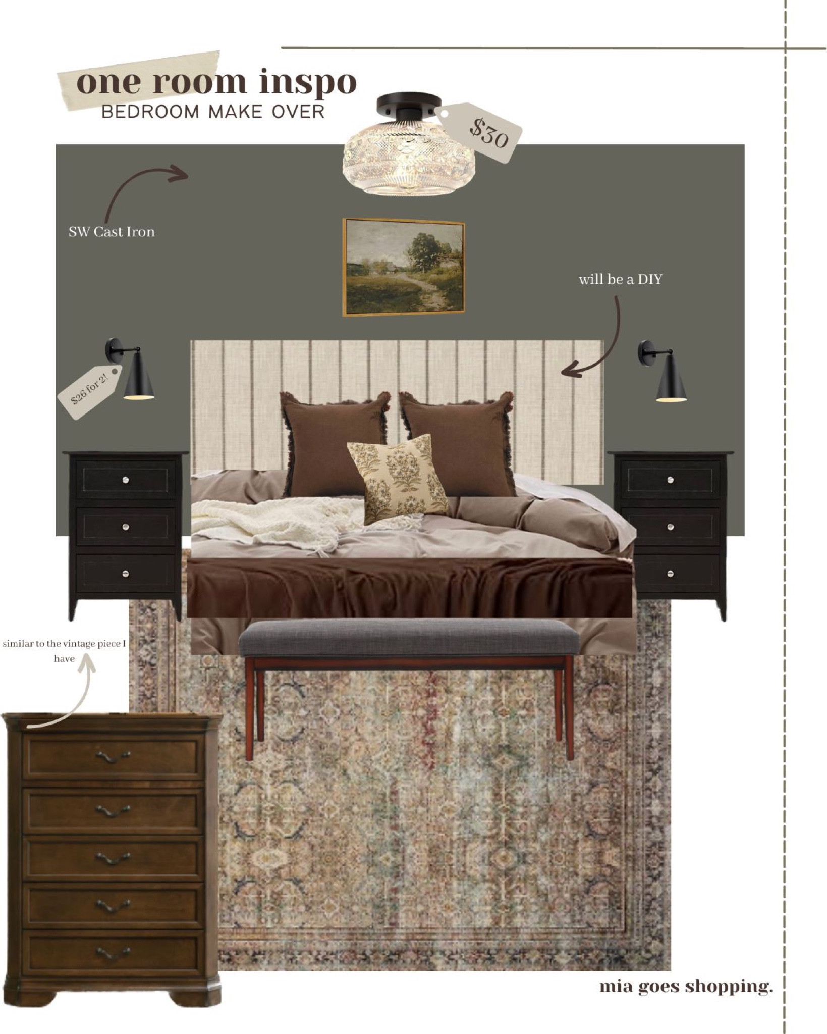 Bedroom makeover inspo! Green moody bedroom. Brown neutral bedroom decor. Wall sconce under $50

#LTKhome #LTKstyletip #LTKsalealert