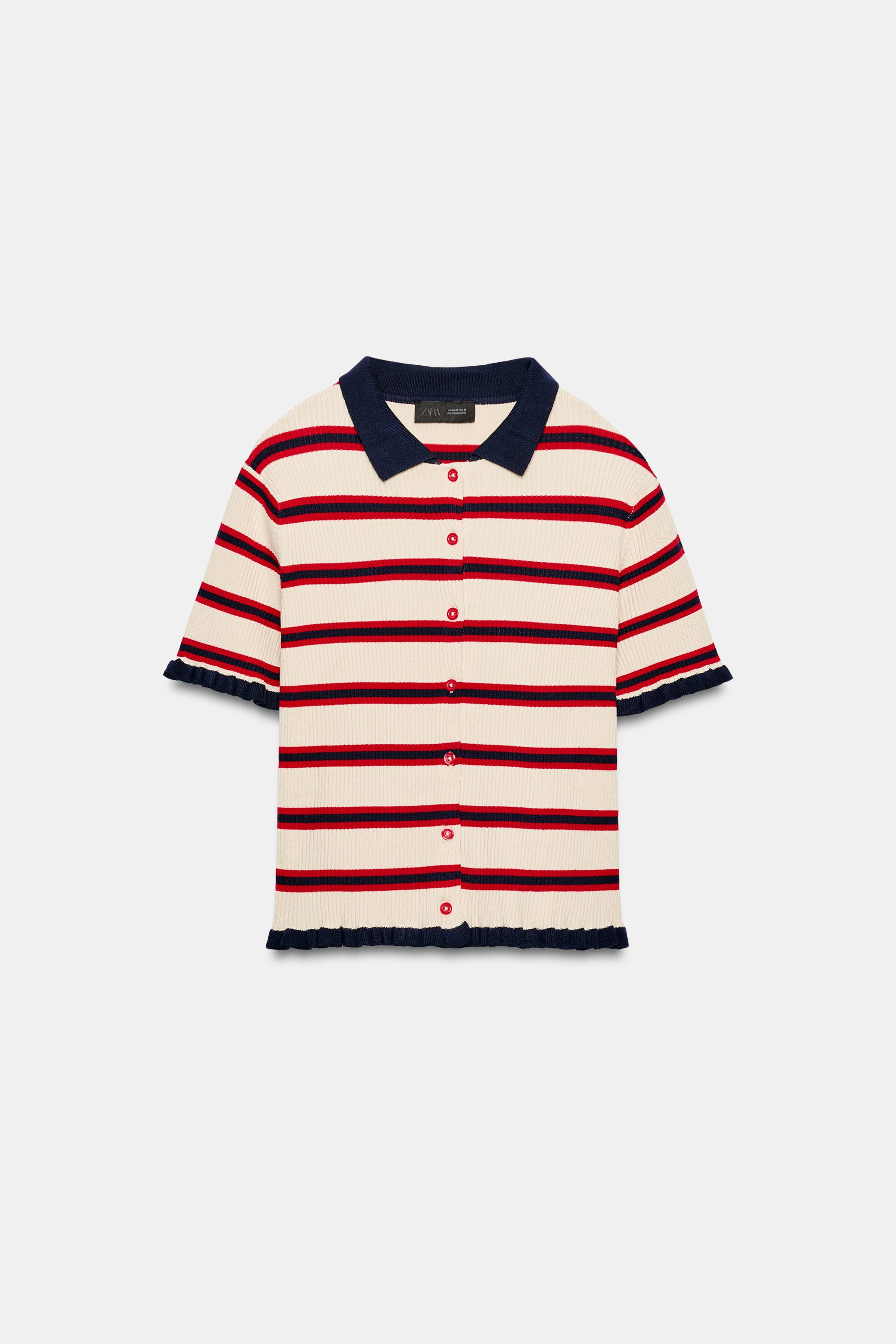 Polo collar, short-sleeve cardigan. Ruffled trim details. Front button closure. | Zara US