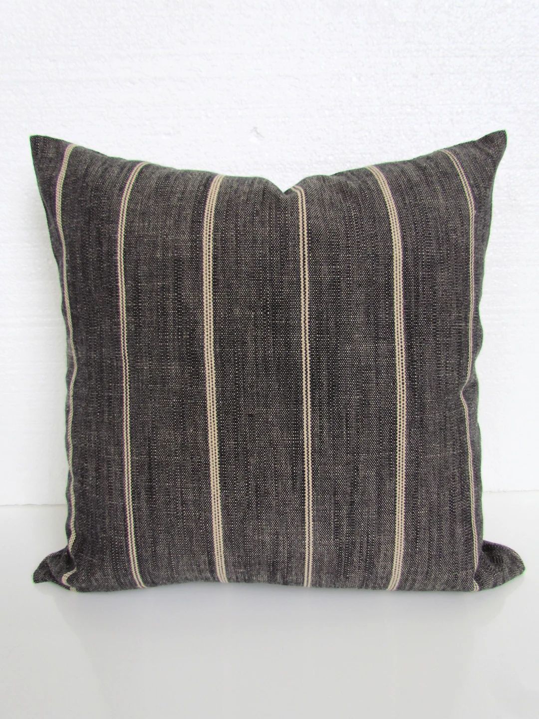 FARMHOUSE PILLOWS Charcoal Ticking stripe Throw Pillows Farm house Charcoal Pillows Black Pillow ... | Etsy (US)