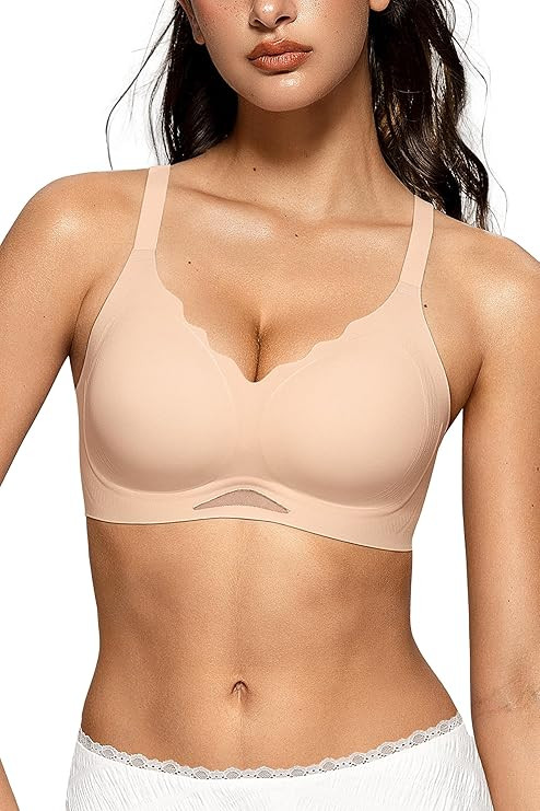 OEAK Womens Wireless Bras Scalloped Push Up Bralettes No Underwire Supportive Tshirt Bra Seamless... | Amazon (US)