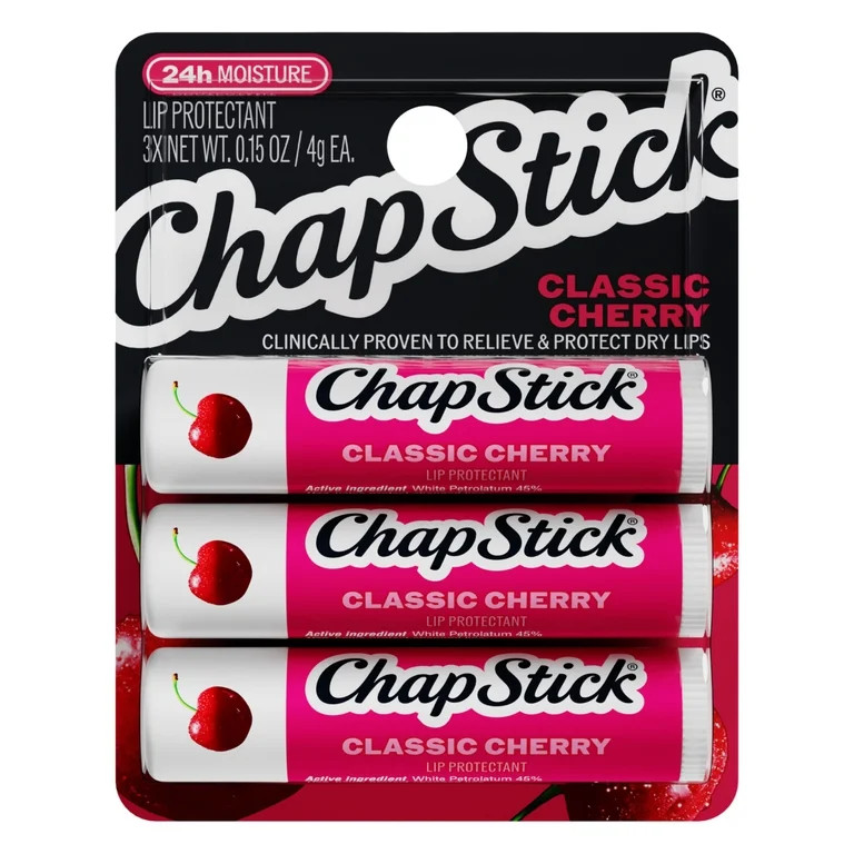 ChapStick Classic Cherry Flavored Lip Protectant Sticks, 24 Hour Moisturizing, 3-Pack, 0.15 oz Ea... | Walmart (US)