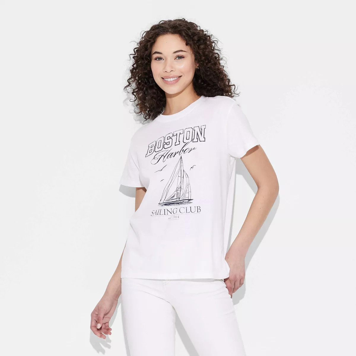 Women's Boston Sailing Short Sleeve Graphic T-Shirt - White | Target
