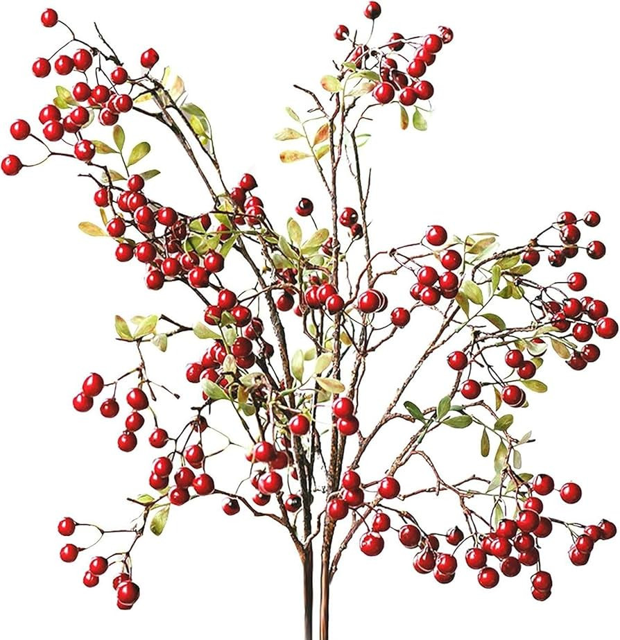 2Pack 27.56Inches Red Leaves Branch Artificial Pip Berry Stems,Spray Picks Handmade Leaves Branch... | Amazon (US)