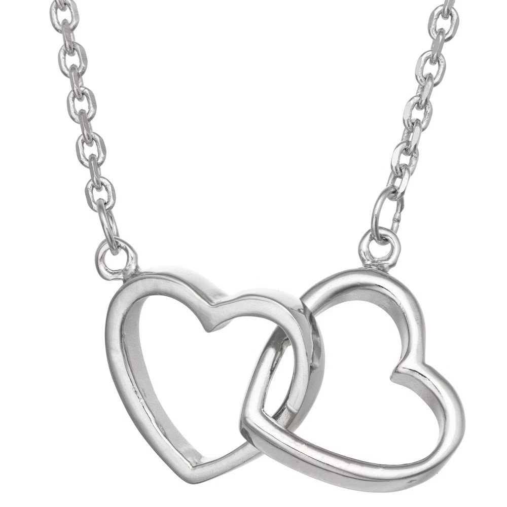 Tiara Sterling Silver Interlocking Double Heart Chain Necklace | Target