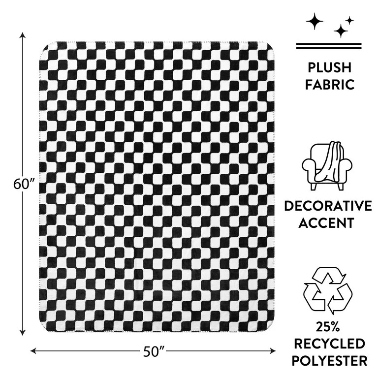 Mainstays Black and White Check Plush Throw Blanket  50" x 60" | Walmart (US)