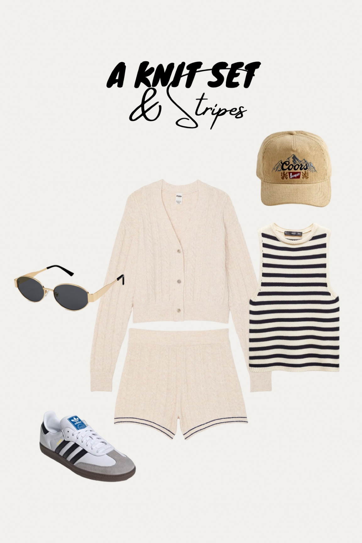 Transitional fall fit 

Knit Set, Striped Tank Top, Samba Sneakers, Dad Hat, Amazon Sunglasses 