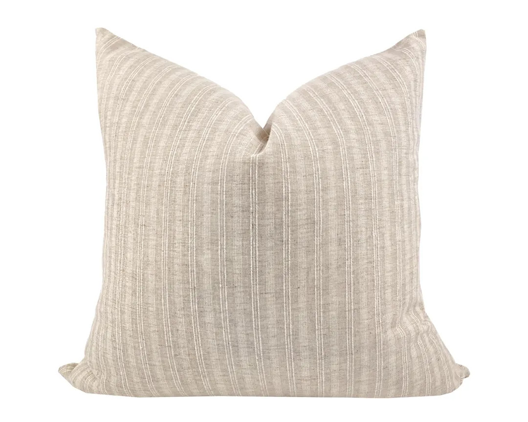 FLYNN | Cream Beige Stripe Pillow Cover, Hmong Pillow, Farmhouse Pillow, Cream Stripe Pillow, Neu... | Etsy (US)