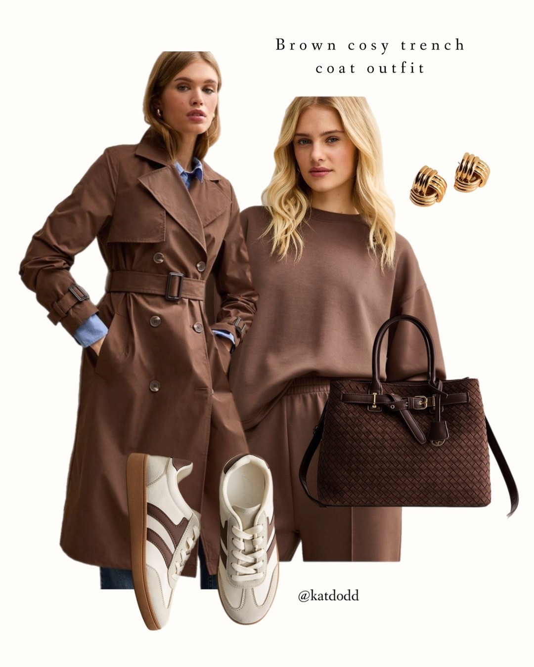 Trench coat outfit 🤍🤍🤍


Brown trench coat 2 piece loungewear brown and cream trainers dupe woven hangbag gold knot earring jewellery 

#LTKstyletip #LTKuk #LTKwinter
