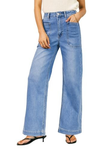 EVALESS Wide Leg Jeans for Women Trendy High Waisted Stretchy Baggy Denim Pants Light Blue Size 4 | Amazon (US)