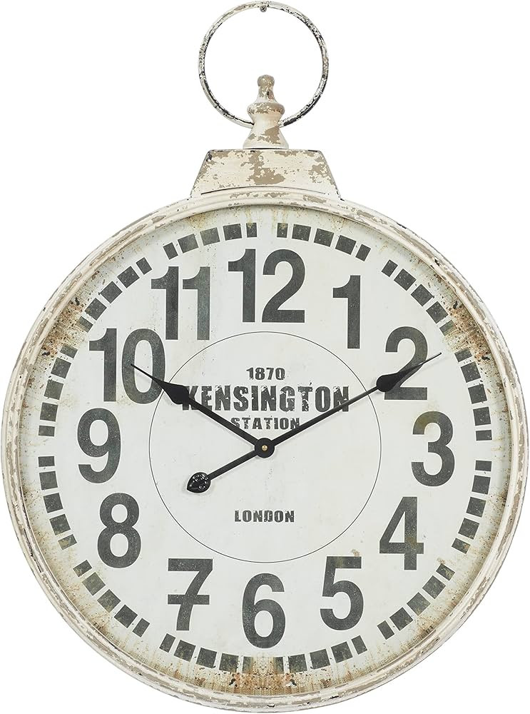 Deco 79 Metal Pocket watch Style Wall Clock, 24" x 3" x 32", White | Amazon (US)