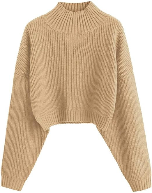ZAFUL Women's Pullover Sweater Drop Shoulder Plain Knitted Cropped Sweater Pullover Solid Long Sl... | Amazon (US)