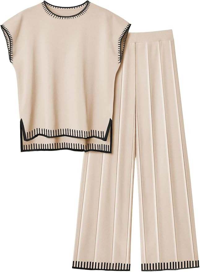 Ekouaer Womens Matching Sets Knit Sweater Sets 2 Pieces Outfits Pullover Tops Wide Legs Pants Lou... | Amazon (US)