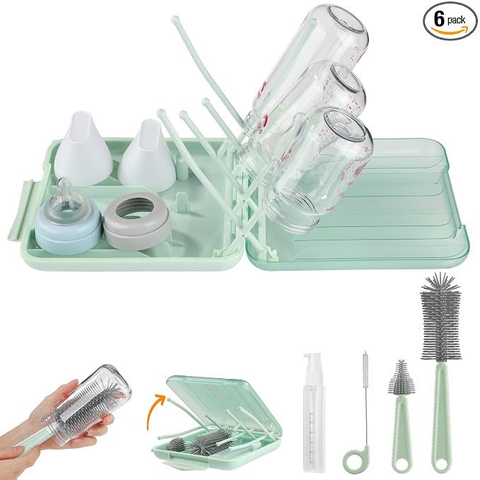 Bottle Brush Set -Baby Travel Essential-6 in 1 Bottle Cleaner Kit with Silicone Bottle Brush,Nipp... | Amazon (US)