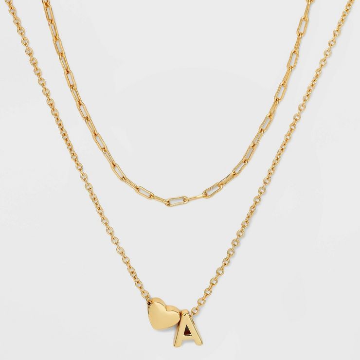 14K Gold Dipped Initial with Heart Chain Necklace - A New Day™ Gold | Target