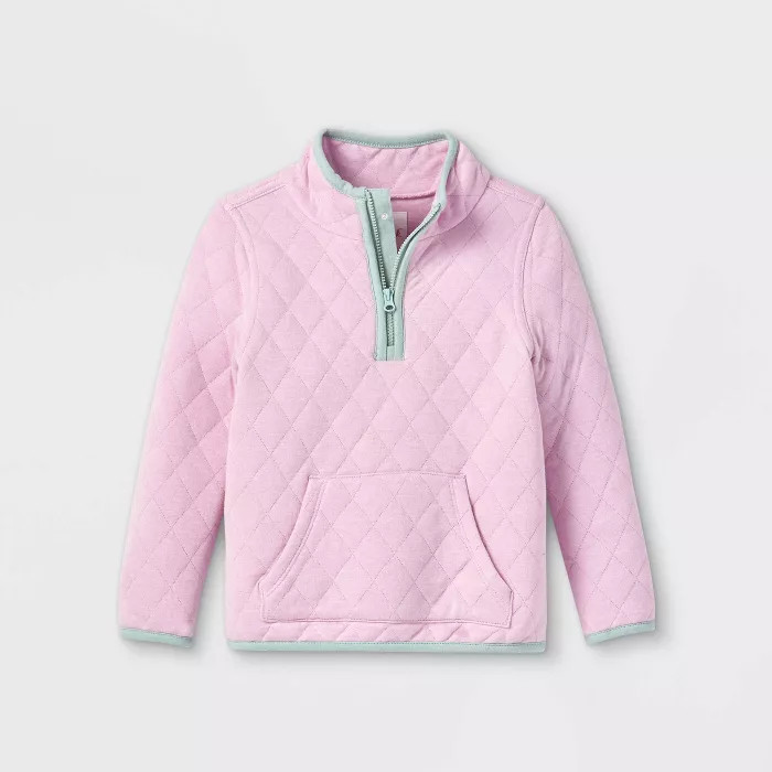 Toddler Girls' Quilted Zip-Up Pullover Sweatshirt - Cat & Jack™ Light Purple 4T | Target