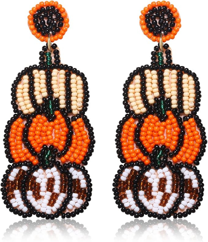 Halloween Earrings for Women Cute Pumpkin Beaded Dangle Earrings Halloween Holiday Costumes Party... | Amazon (US)