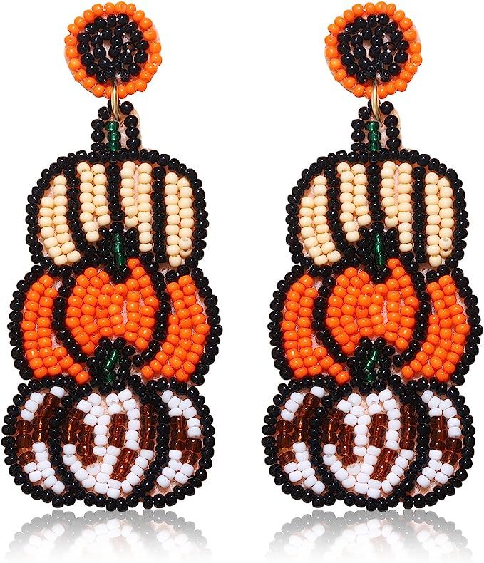 Halloween Earrings for Women Cute Pumpkin Beaded Dangle Earrings Halloween Holiday Costumes Party... | Amazon (US)