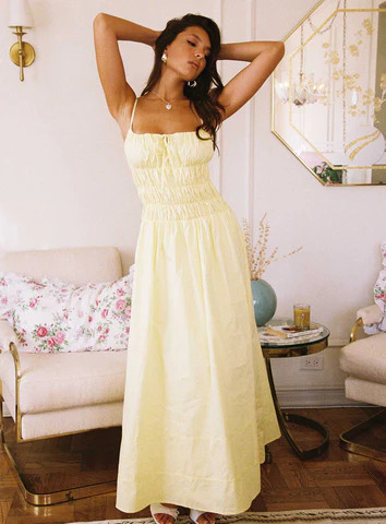 Loralei Shirred Maxi Dress Yellow | Princess Polly US