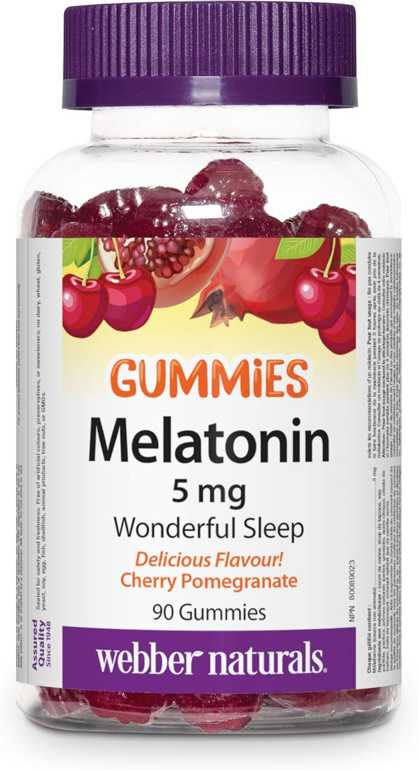 Webber Naturals Melatonin Extra Strength 5 mg Gummy, 90 Gummies, Cherry Pomegranate Flavour, For ... | Amazon (CA)