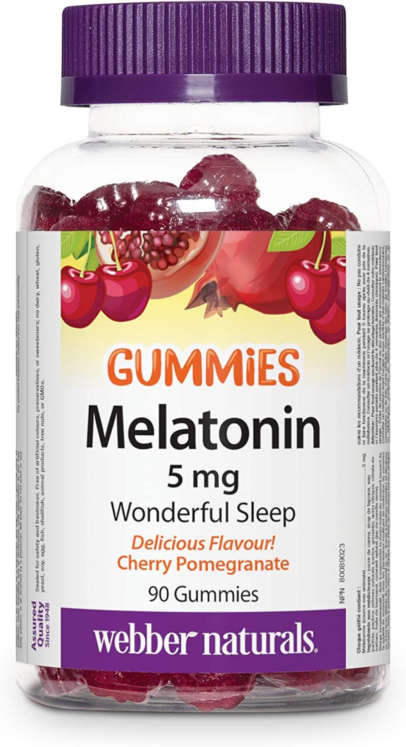 Webber Naturals Melatonin Extra Strength 5 mg Gummy, 90 Gummies, Cherry Pomegranate Flavour, For ... | Amazon (CA)