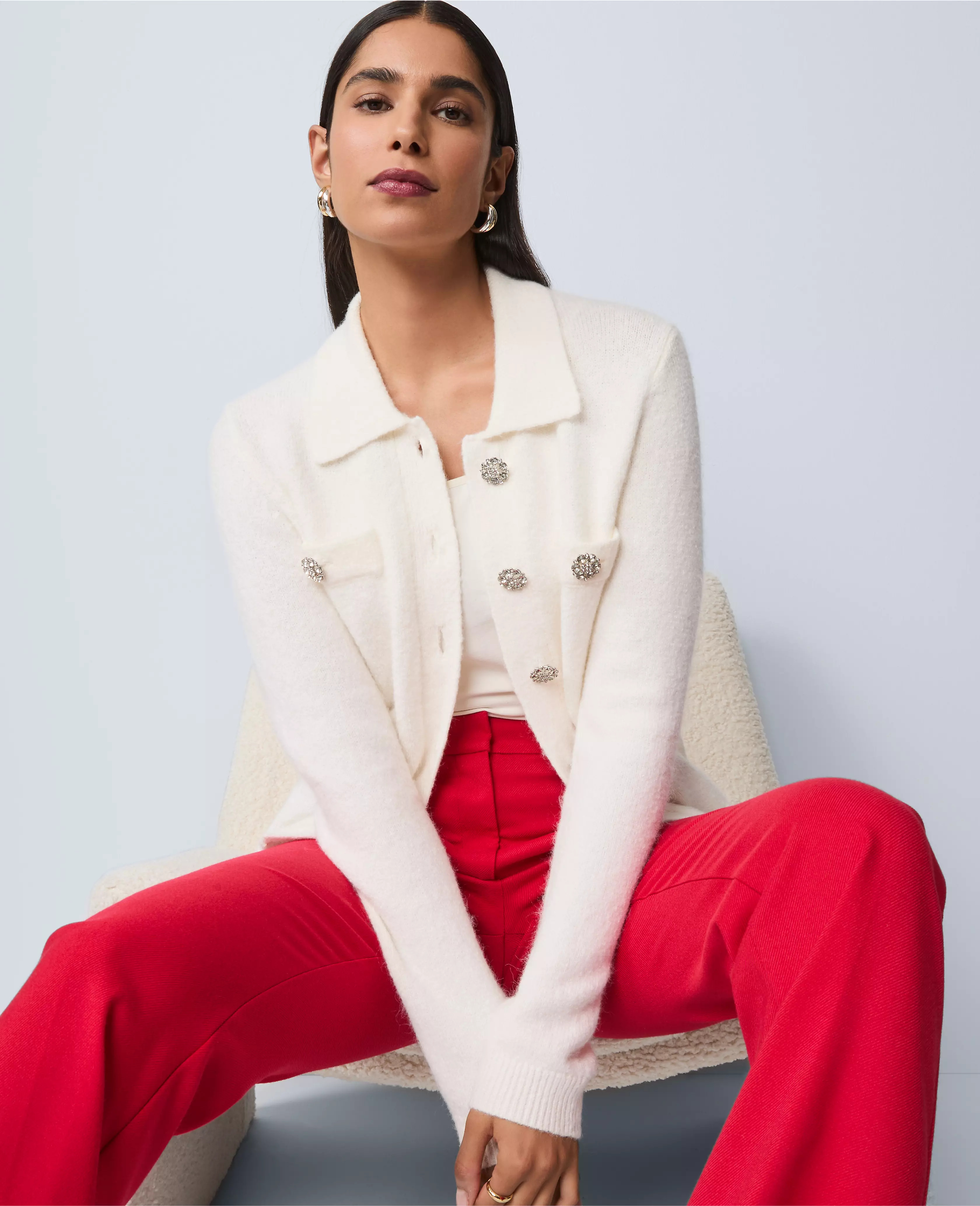 Embellished Collared Cardigan | Ann Taylor
