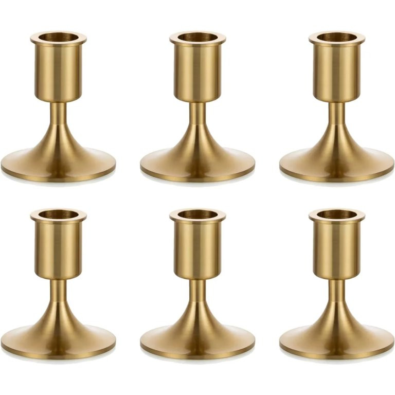 Sziqiqi Brass Gold Taper Candle Holder Small Candlesticks for Centerpiece Iron Set of 6 | Walmart (US)