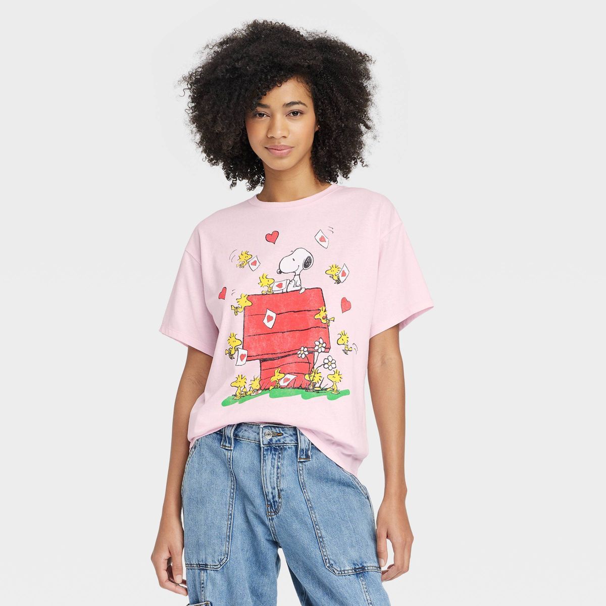 Women's Snoopy Love Letter Short Sleeve Graphic T-Shirt - Light Pink | Target