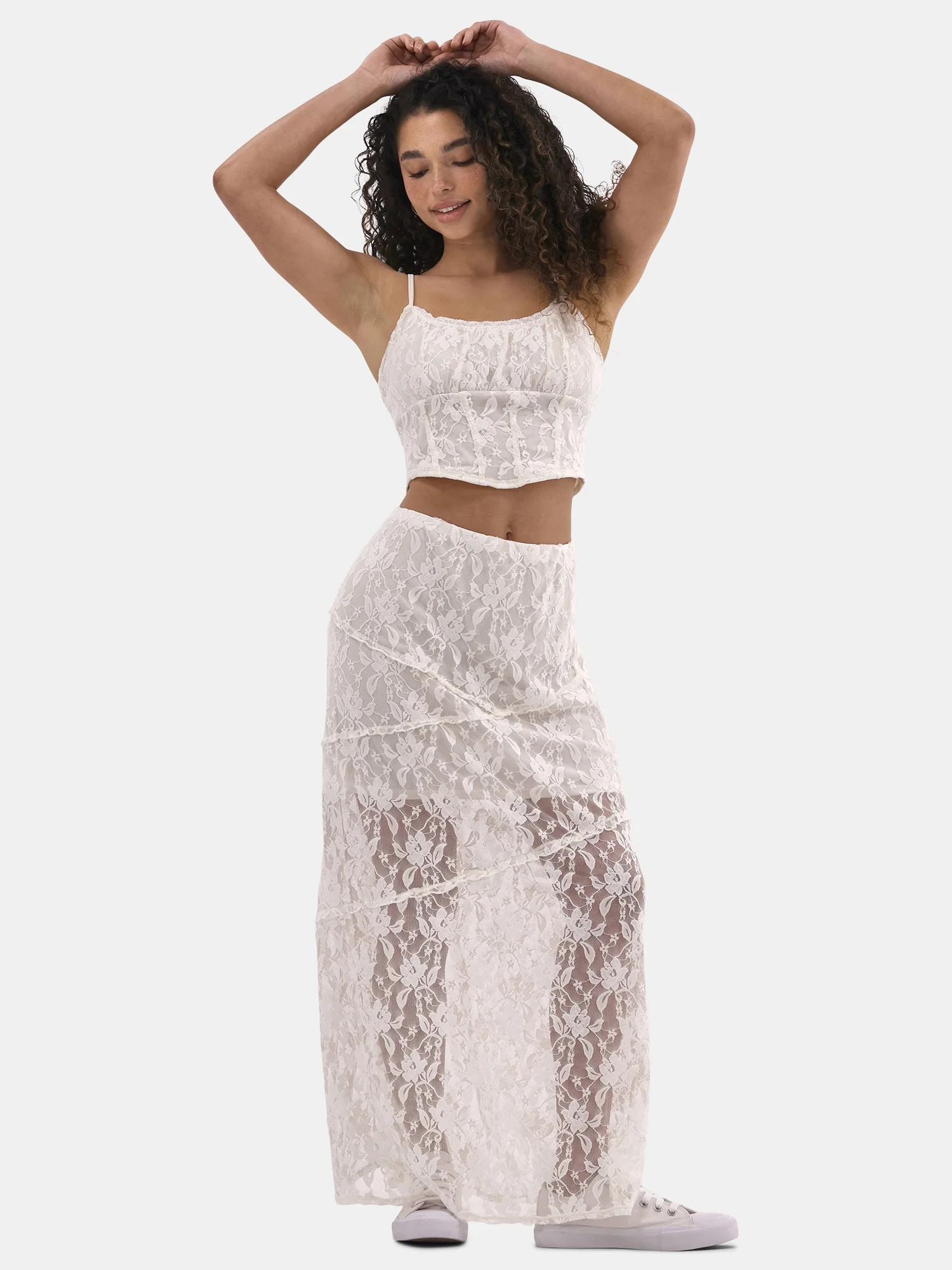 No Boundaries Lace Corset Top and Maxi Skirt Set, 2-Piece, Women's | Walmart (US)