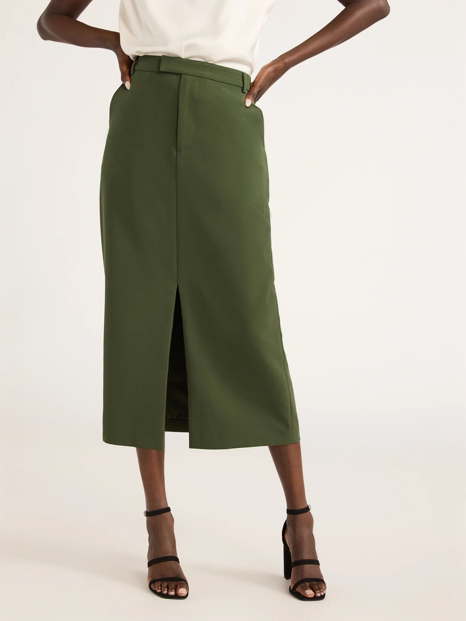 Scoop Women’s Ultimate Crepe Front Slit Midi Skirt, Sizes 0-20 - Walmart.com | Walmart (US)