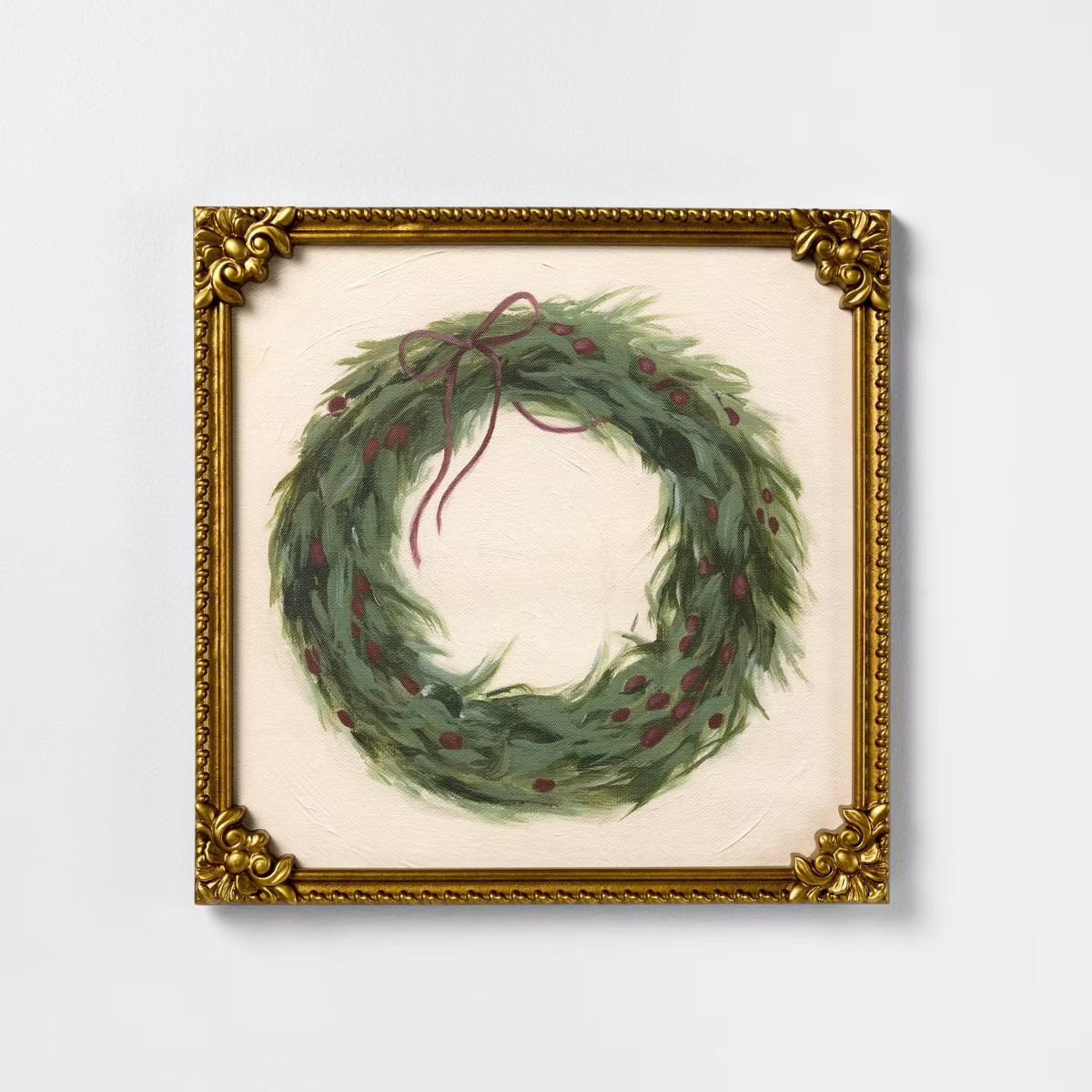 16"x16" Red Ribbon Wreath Framed Wall Art - Threshold™ designed with Studio McGee | Target