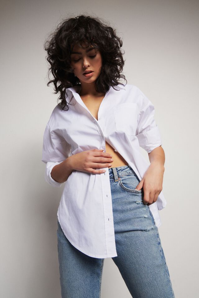 Frida Oversized Poplin Shirt | Dynamite Clothing