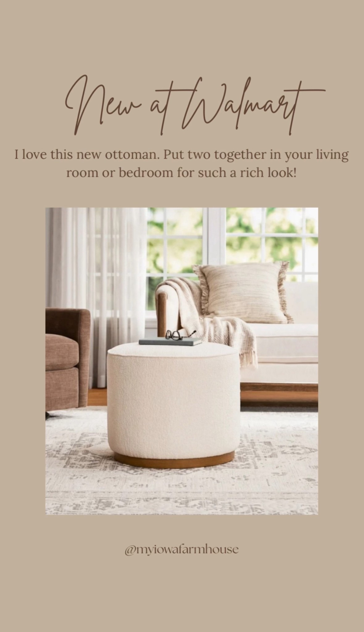 This new ottoman from Walmart is so rich looking. I love the cream color and the shape of it!

#LTKFindsUnder100 #LTKHome