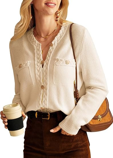 GRACE KARIN Women Cardigan Sweaters 2024 Fall Long Sleeve Button Down Cropped Lightweight Knit Tw... | Amazon (US)