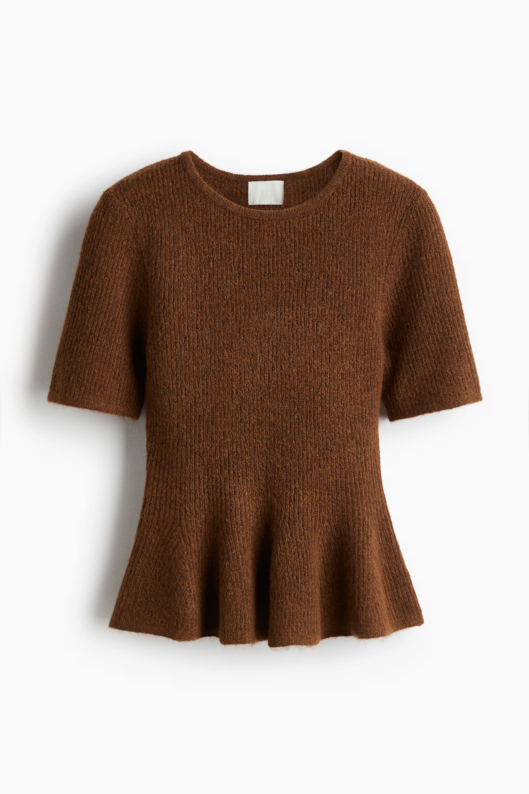 Rib-knit peplum top - Brown - Ladies | H&M GB | H&M (UK, MY, IN, SG, PH, TW, HK)